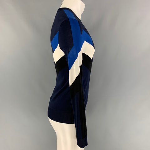 NEIL BARRETT Size S Navy Blue Geometric Viscose Fitted Crew-Neck Pullover
