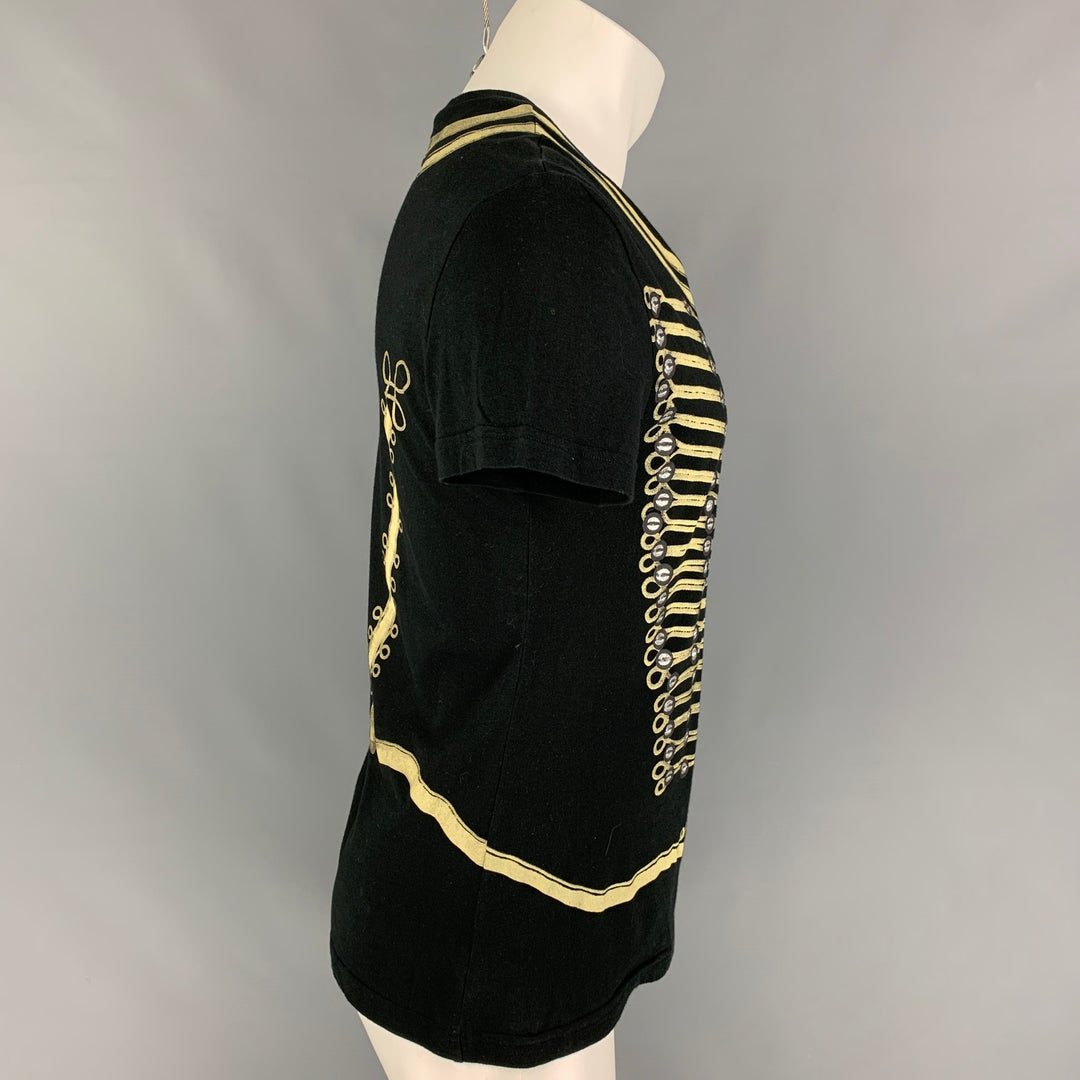 JOHN GALLIANO Size M Black Gold Print Cotton Crew-Neck T-shirt