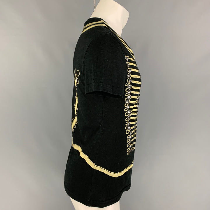 JOHN GALLIANO Size M Black Gold Print Cotton Crew-Neck T-shirt