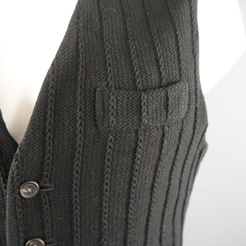 YOHJI YAMAMOTO M Black Knitted Wool Blend Reversible Vest
