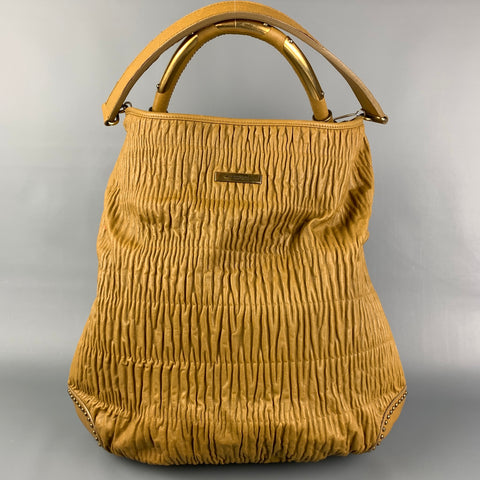 BURBERRY PRORSUM Mustard Ruched Leather Tote Handbag