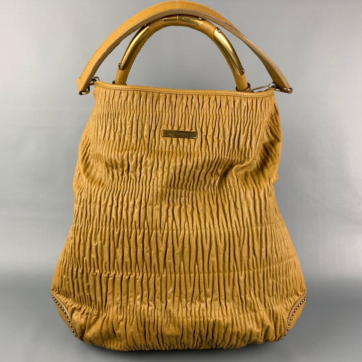 BURBERRY PRORSUM Mustard Ruched Leather Tote Handbag