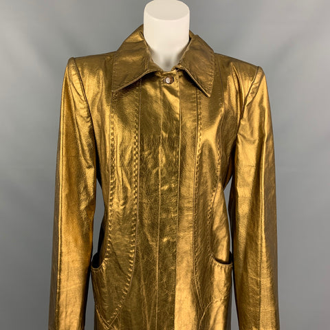 JUST CAVALLI Size 8 Bronze Metallic Leather Long Coat