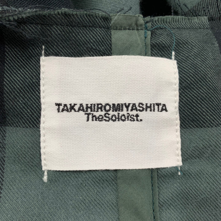 TAKAHIROMOIYASHITA The Soloist Size L Grey Black Checkered Cotton Blend Kimono Shirt