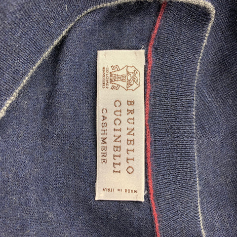 BRUNELLO CUCINELLI Size M Navy Wool / Cashmere V-Neck Pullover