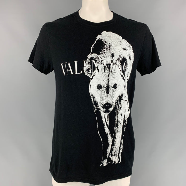 VALENTINO Size L Black & White Graphic Cotton Crew-Neck T-shirt