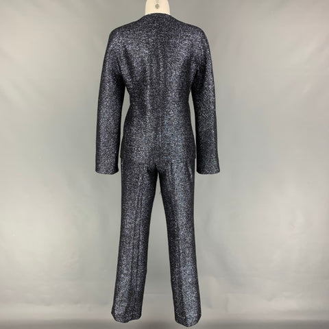 GIANNI VERSACE Talla 6 Traje de pantalón con frente plano texturizado en mezcla de lana plateada negra