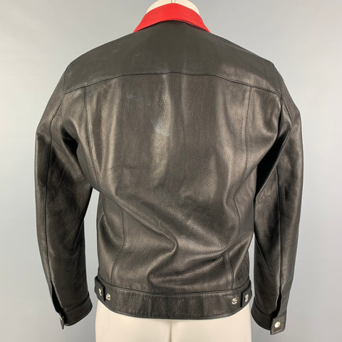 DSQUARED2 Size 36 Black Red Leather Snaps Jacket