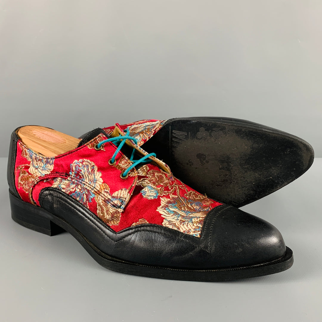 JOHN FLUEVOG Size 7 Black Red Floral Jacquard Lace Up Shoes