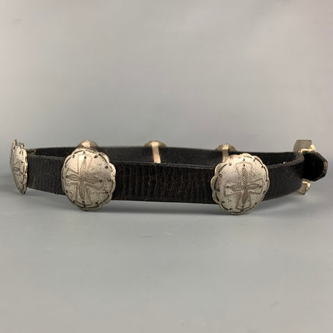 RALPH LAUREN Size L Brown & Silver Leather Concho Belt