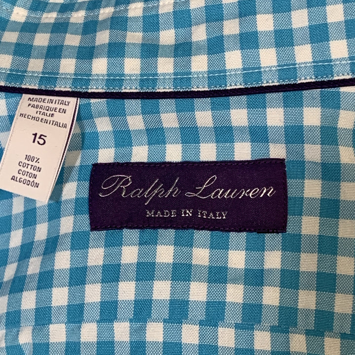 RALPH LAUREN Size S Aqua Checkered Cotton Spread Collar Button Up Long Sleeve Shirt