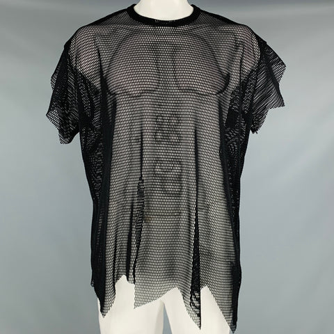 COMME des GARCONS Size XL Black Mesh Polyester Crew-Neck T-shirt