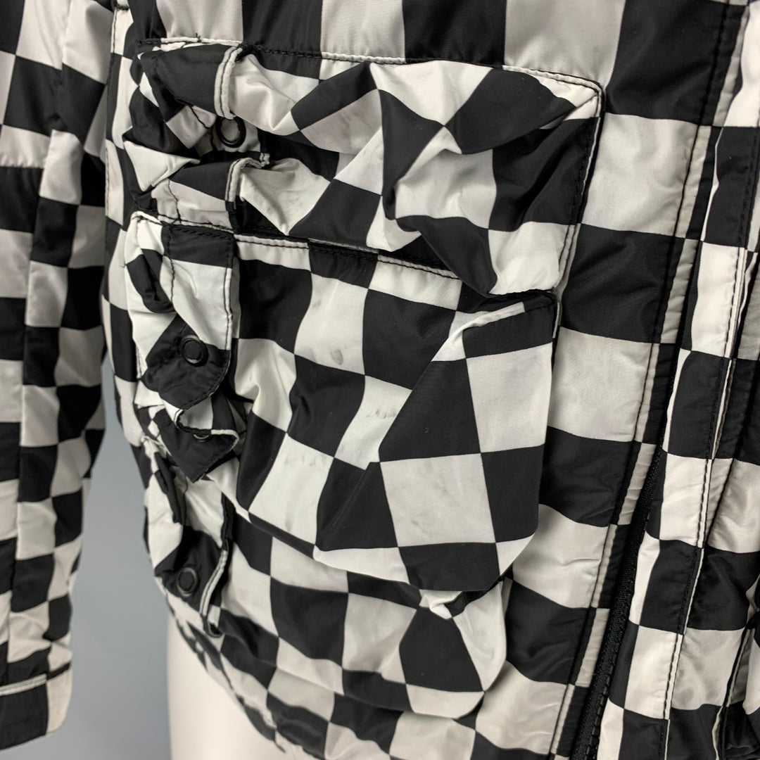 NICK WOOSTER Size M Black White Checkered Nylon Hooded Jacket