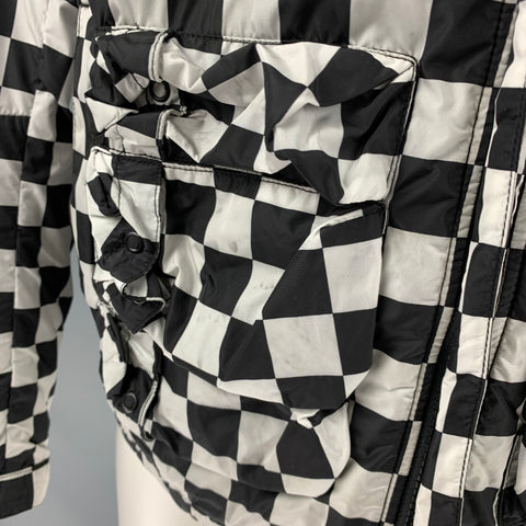 NICK WOOSTER Taille M Veste à capuche en nylon à carreaux blanc noir