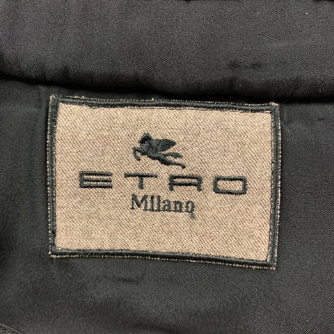 ETRO Talla 8 Chaqueta sin cuello acolchada de seda negra Blazer