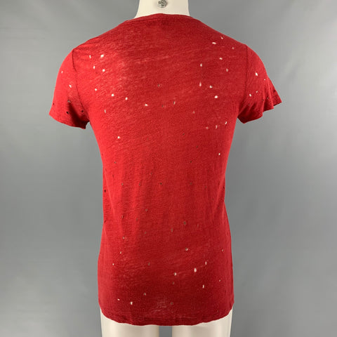 IRO Size XS Brick Distressed Linen Crew-Neck T-shirt
