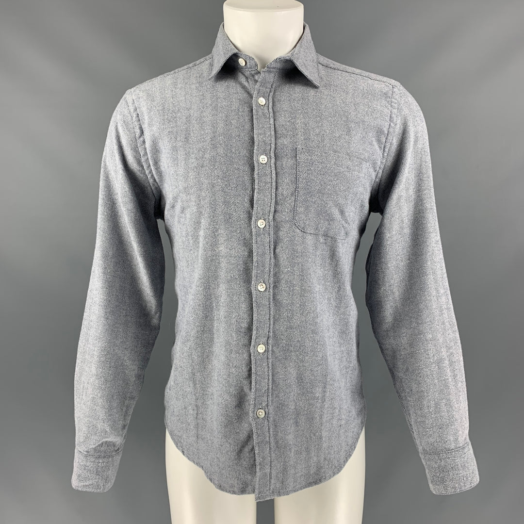 PORTUGUESE FLANNEL Size M Light Blue Herringbone Long Sleeve Shirt