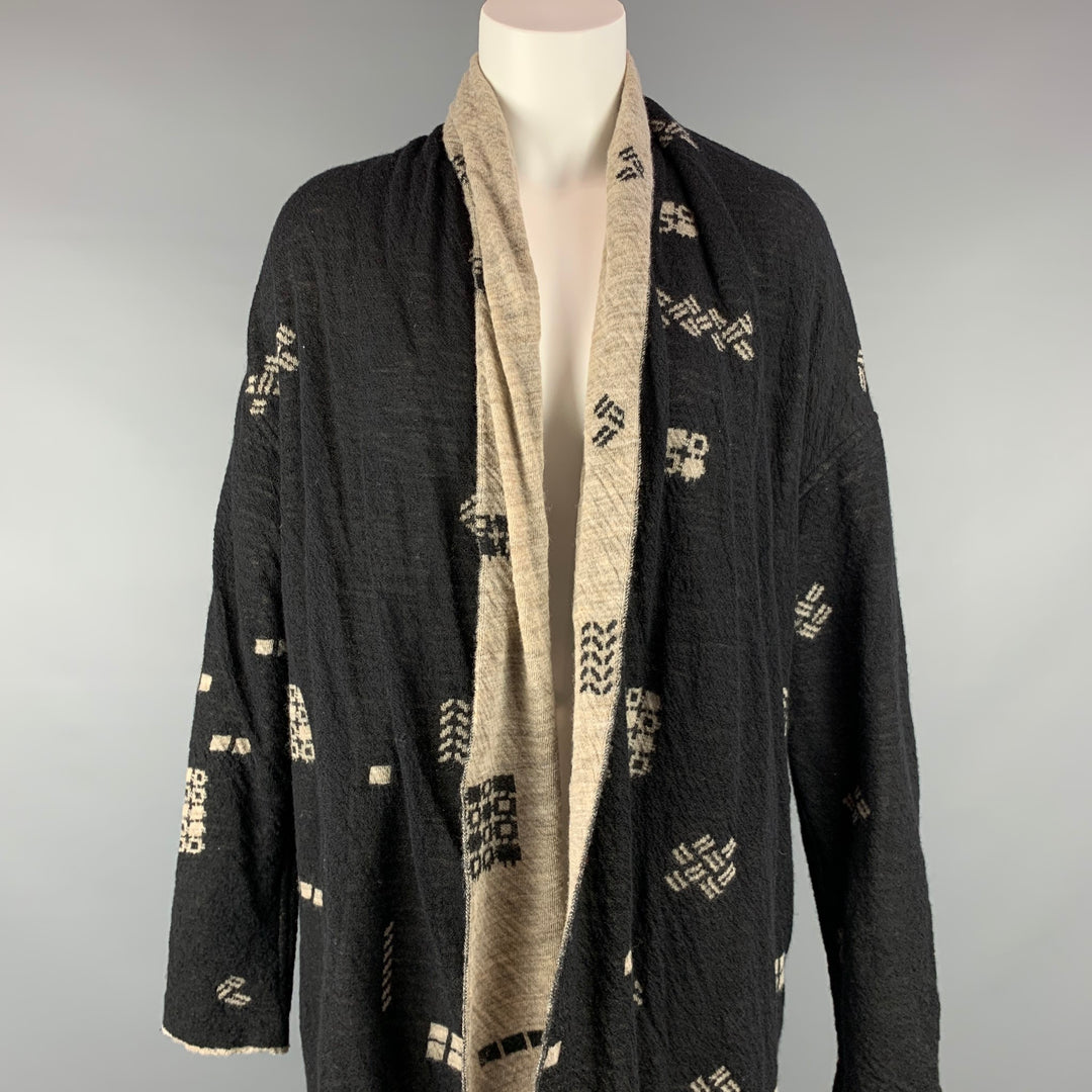 FUGA FUGA Size M Black & Taupe Knitted Abstract Wool Cardigan