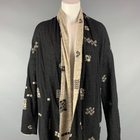 FUGA FUGA Taille M Cardigan en laine abstraite tricoté noir et taupe