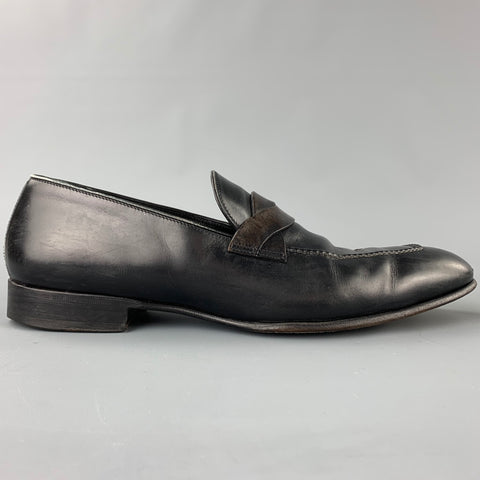 TOM FORD Size 11.5 Black & Brown Leather Slip On Elkan Twisted Band Loafers