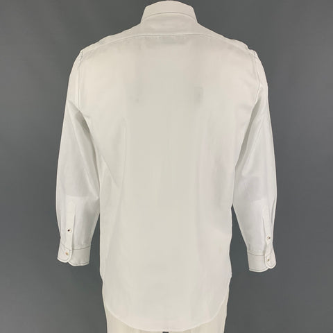 LUCIANO BARBERA Size L White Contrast Stitch Linen Cotton Long Sleeve Shirt
