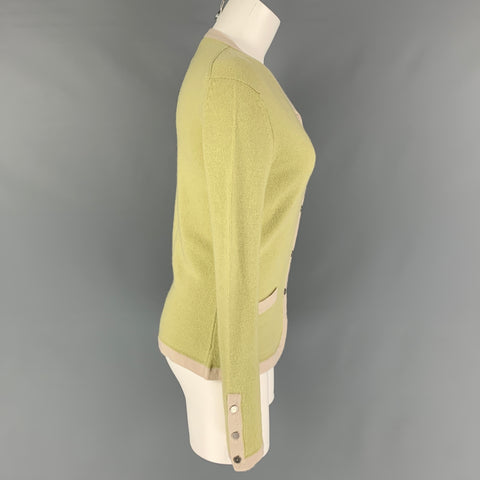 CHANEL Talla 10 Cárdigan con cuello en V de cachemira color crema Chartreuse