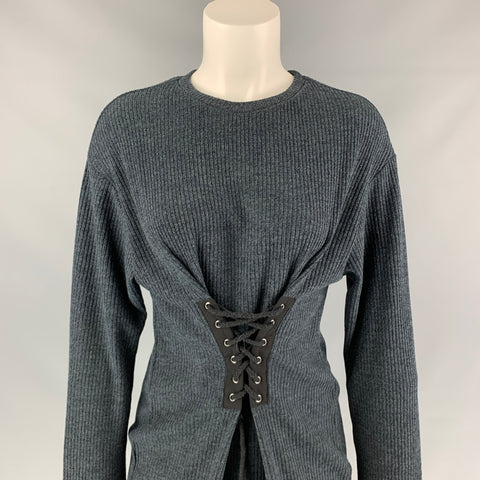 WAYF Size S Dark Blue Ribbed Knitted Polyester Dress