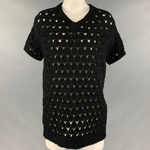 KOLOR Size L Black Cotton Mixed Fabrics V-Neck Casual Top