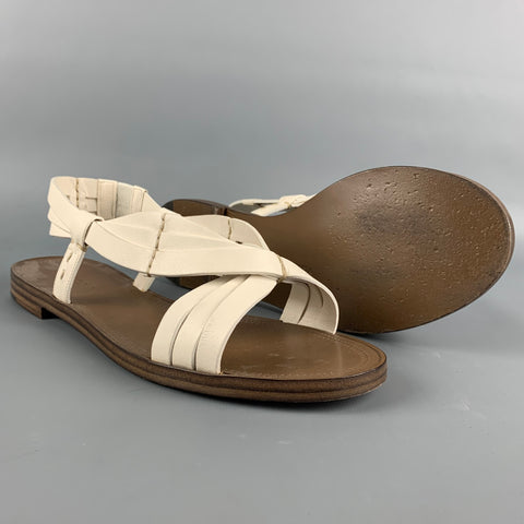 BOTTEGA VENETA Size 8 White & Taupe Leather Sandals