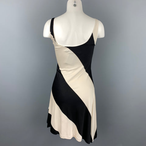 RALPH LAUREN Blue Label Talla S Vestido sin mangas de seda con bloques de color en blanco y negro