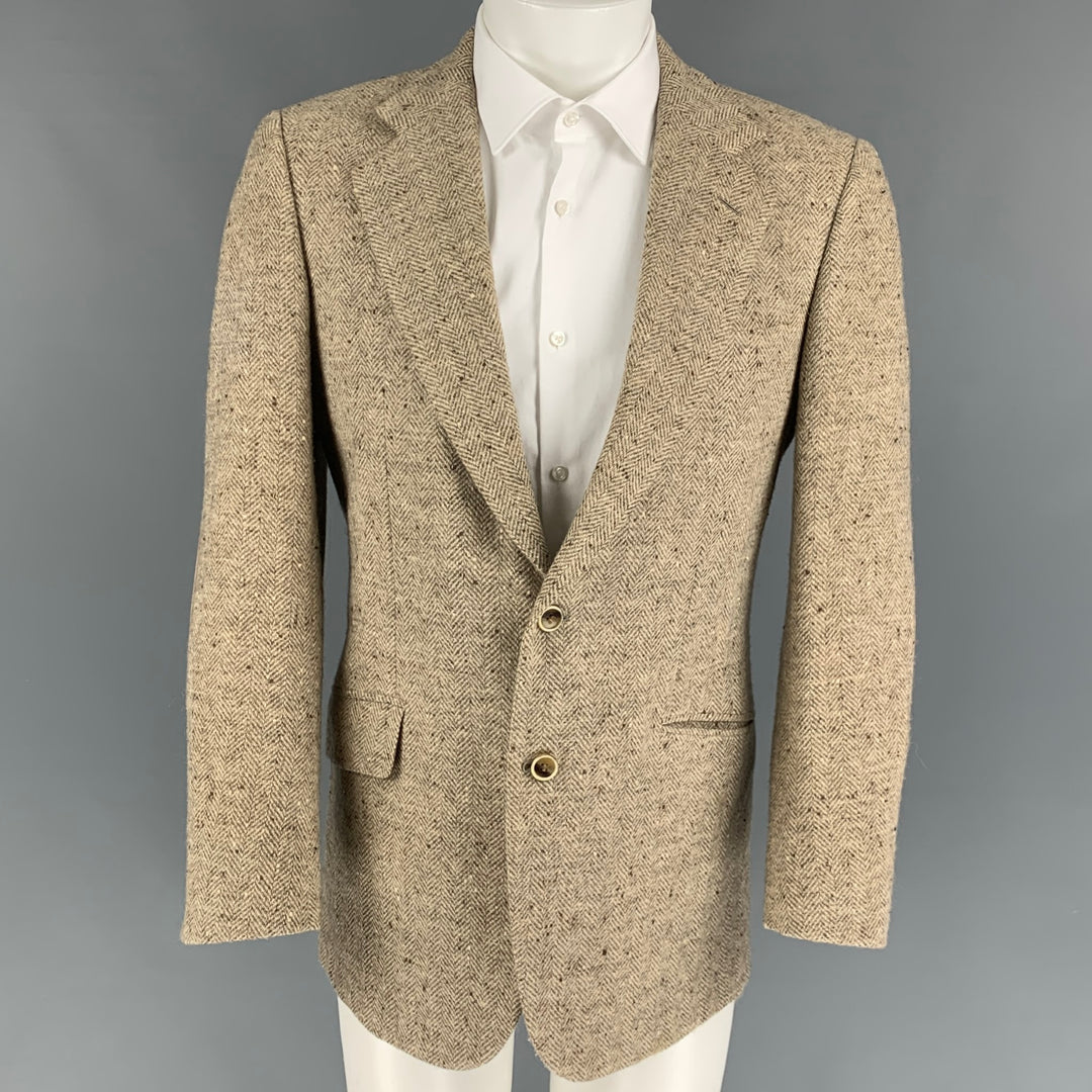 BRIONI for WILKES BASHFORD Talla 39 Abrigo deportivo de alpaca de lana en espiga color crema y topo