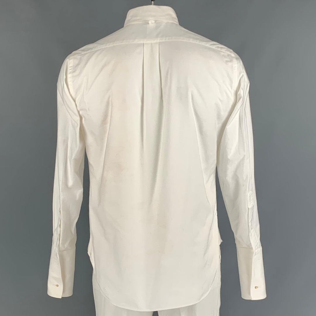 BROOKS BROTHERS Size L White Pleated Cotton Oxford Long Sleeve Shirt