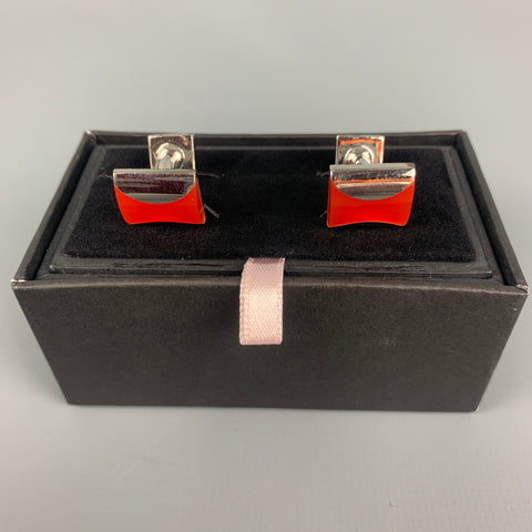 THOMAS PINK Orange Silver Tone Cuff Links