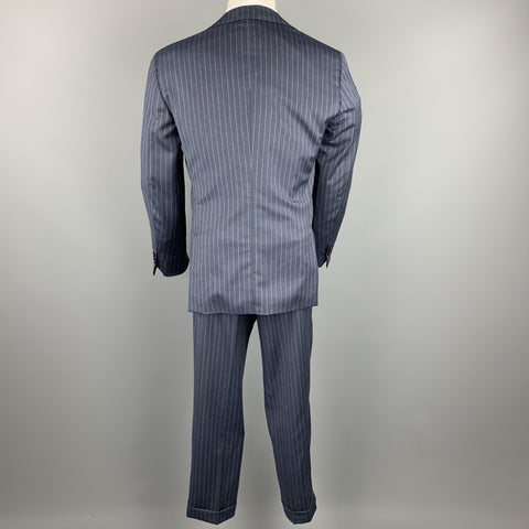 BORRELLI Size 38 Navy Stripe Wool Notch Lapel Suit