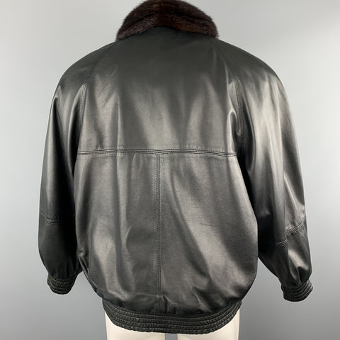 NEIMAN MARCUS Size M Brown Fur & Black  Leather Reversible Jacket