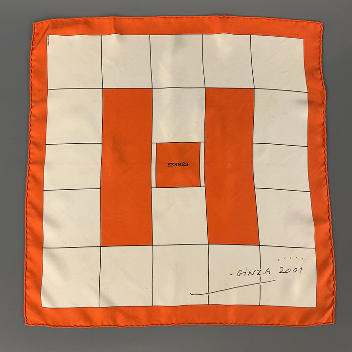 HERMES Limited Edition 2001 White & Orange Silk Scarf