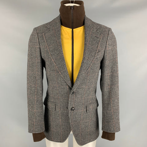 DOLCE & GABBANA Size 34 Grey & Black Glenplaid Wool Notch Lapel Sport Coat