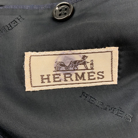 HERMES Size 46 Navy Grey Plaid Wool Sport Coat