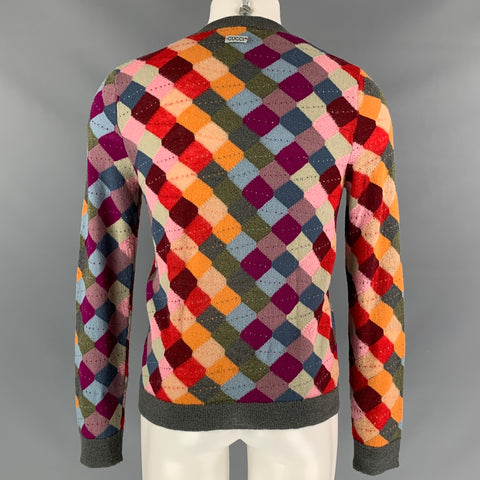 GUCCI Taille S Pull à col rond en mélange de mohair carré tricoté multicolore