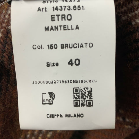 ETRO Capa Poncho con ribete de cuero a rayas de lana marrón tostado talla 4