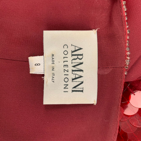 ARMANI COLLEZIONI Taille 8 Veste Payettes Snaps en soie rouge