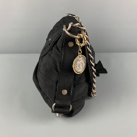 LANVIN Black Silver Textured Fabric Ribbon Shoulder Bag Handbag