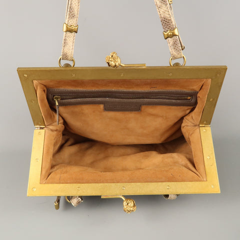 BOTTEGA VENETA Lavorazione Fatta a Aano Taupe Intrecciato Lizard Leather Handbag