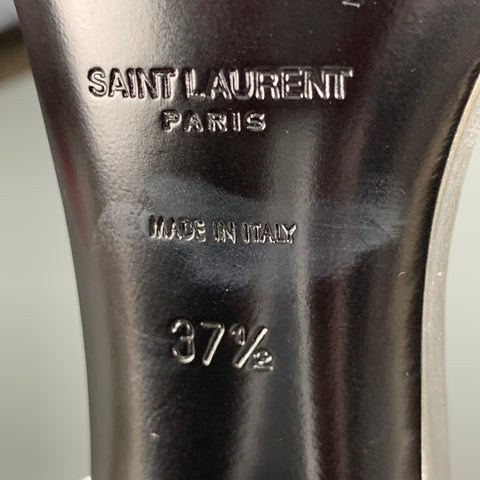 SAINT LAURENT Sandales à bride de cheville en cuir argenté taille 7,5