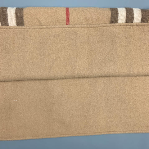 BURBERRY LONDON Tan & Brown Plaid Merino Wool / Cashmere Scarf