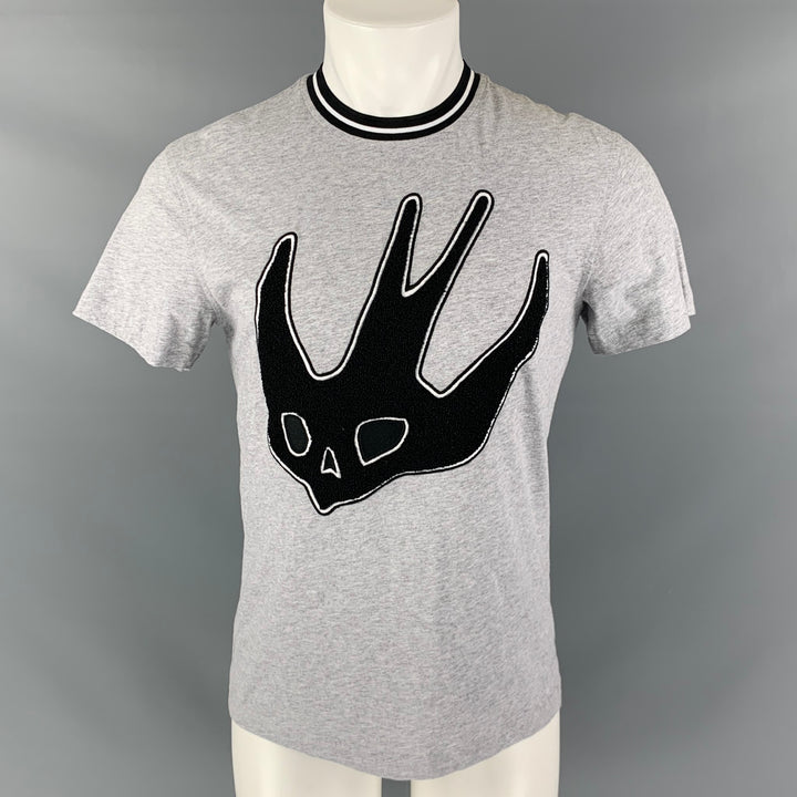 ALEXANDER MCQUEEN Size M Grey Black Applique Cotton Short Sleeve T-shirt