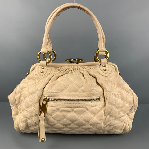 MARC JACOBS Beige Leather Satchel Quilted Stam Handbag