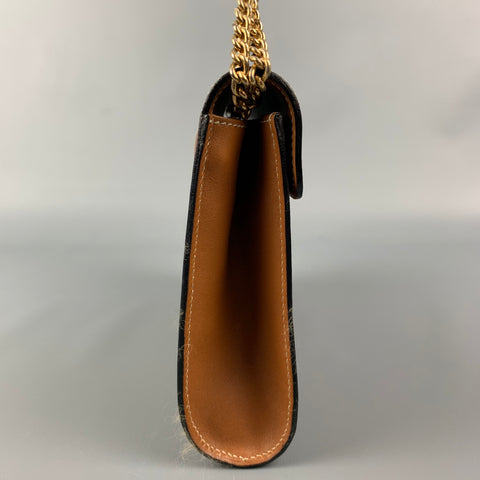 Vintage NINA RICCI Tan & Gold Contrast Stitch Leather Clutch Handbag