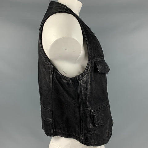 CAP NORD Size XL Black Leather Zip Up Vest