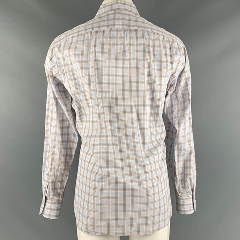 ISAIA Size L Blue Brown Plaid Cotton Long Sleeve Shirt